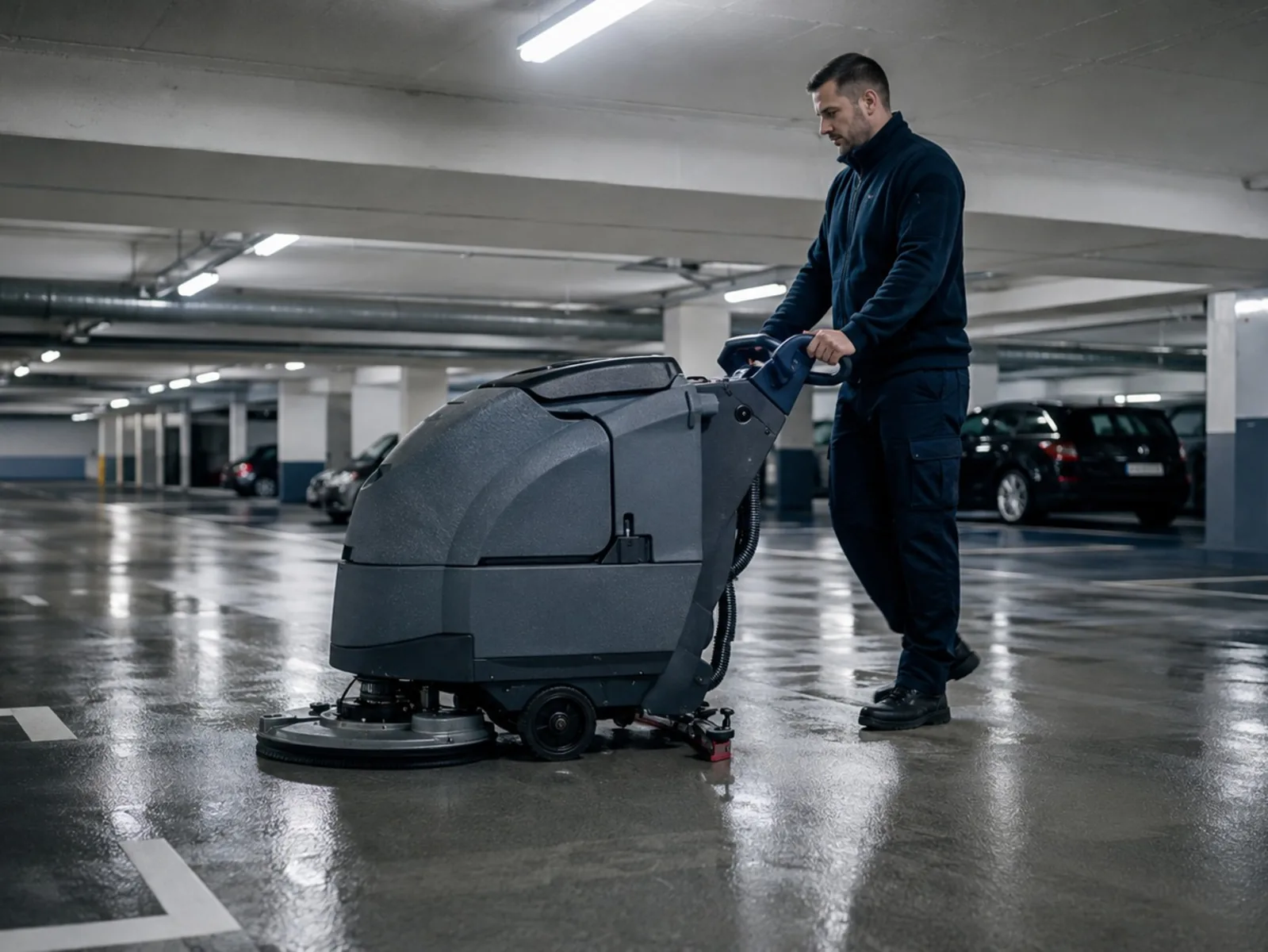 Professional special cleaning of an underground car park in Hamburg